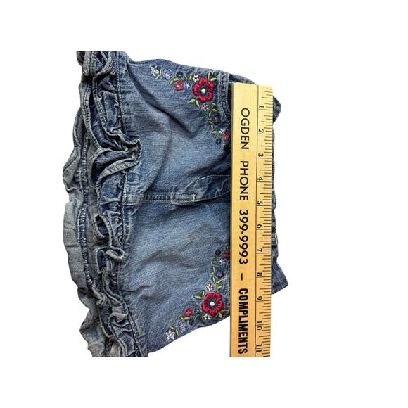 Sz 3 Vintage Gymboree Denim Jean Skirt Embroidered Flowers Ruffle 90s Y2K - Picture 5 of 11